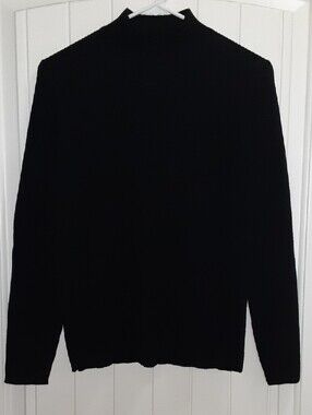 VTG Lord & Taylor Extra Fine Merino Wool Ribbed Mock Neck Sweater Black Small